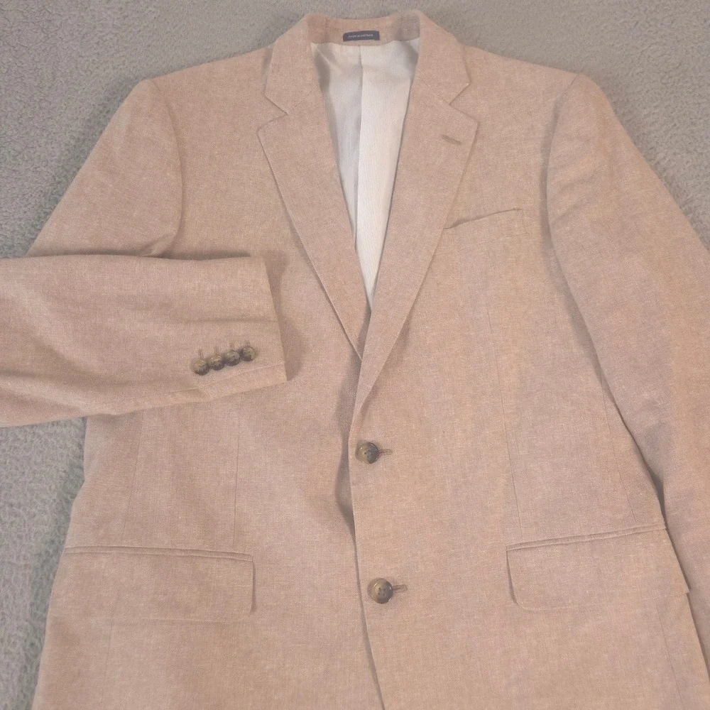 Stafford Sport Coat Mens 42 Long Tan Classic Fit Linen Cotton Blend Two Button